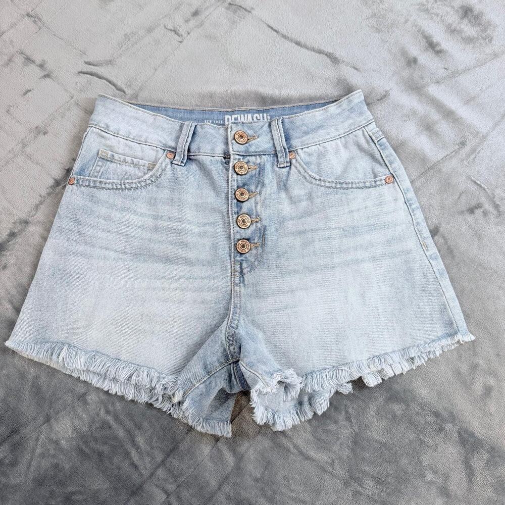 Super High Rise Jean Shorts 3/26 Rewash Vintage Reunion Frayed Hem Stretch Booty - Picture 14 of 16